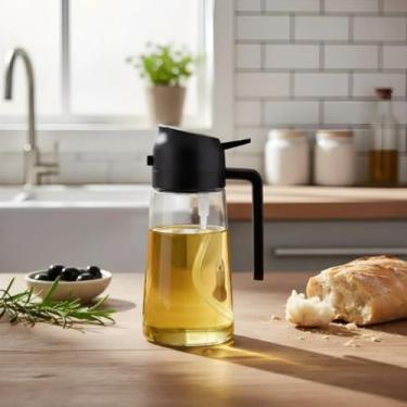 Imagem de Dispenser de Azeite em Vidro com Tampa Preta, Garrafa para Temperos e Óleos, Design Moderno para Cozinha, 450ml