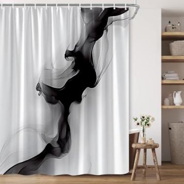 Imagem de Cortina de chuveiro preta e branca, abstrata, minimalista, decoração de banheiro para homens, moderna, ombré, cinza, textura de tinta mármore, tecido de poliéster neutro, decoração de banheiro 177 ×