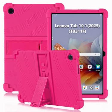 Imagem de ATOOZ Capa infantil de silicone macio à prova de choque para Lenovo Tab 10.1 2025 (TB311FU) com suporte para PC (rosa vermelha)