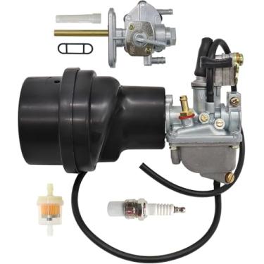 Imagem de Carburador LT50 para Suzuki LT 50 LT50 e caixa de filtro de ar 2002 2003 2004 2005 LT-A 50 Carb #13200-43F00 válvula de combustível coerente Petcock com vela de ignição