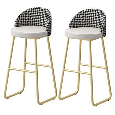 Imagem de Banquetas de bar conjunto de 2 peças de assentos de couro sintético macio para balcão de café da manhã bancos altos com pernas de metal dourado com encostos e apoios para os pés