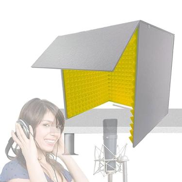 Imagem de JYXYXSCP Estúdio de gravação portátil, gabinete à prova de som, cabine de isolamento DIY para microfones (amarelo)