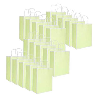 Imagem de Saco de papel kraft reutilizável, sacos de presente ecológicos para roupas, presentes, natal, dia dos namorados, doces 21x11x27 5cm, 20 peças, verde rosa azul (Fronteira grama sólida verde)