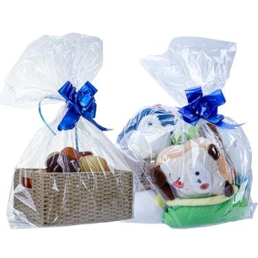 Imagem de Naxlif Embalagem transparente de celofane para cestas de presente, 10 sacos de presente transparentes, 61 x 76 cm com sacos grandes de violoncelo para presente de festa e para embrulho de presente