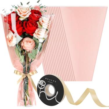 Imagem de Galaton 50 peças de sacos de flores para buquês, sacos de embrulho de flores de papel kraft rosa mangas de flores com fitas para materiais de embrulho de florista, casamento, aniversário, dia das mães