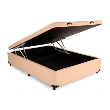 Imagem de Cama Box Baú Blindado Casal King Design Sintético Bege 138x188x41