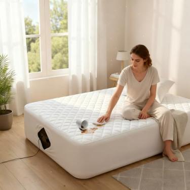 Imagem de Peryiter Capa de colchão Queen Air com abertura de bomba, tamanho branco, capa de colchão de ar, impermeável, respirável, silenciosa, serve para bolsos profundos de 38 a 68 cm