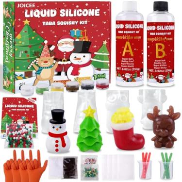 Imagem de JOICEE Kit de pelúcia Taba de Natal, kit de fabricação de mole de Natal DIY de 510 g AB de silicone líquido com meia de árvore de Natal, moldes de rena de boneco de neve para fazer seus próprios