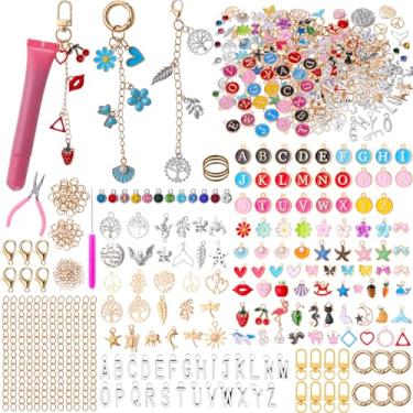 Imagem de Tondiamo Kit de fabricação de chaveiros com brilho labial, 443 peças, bolsa faça você mesmo, corrente de joias, incluindo 150 pingentes, 40 extensores, 40 clipes de chaveiro, 200 anéis de salto
