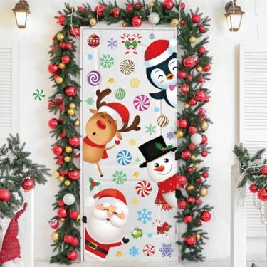 Imagem de Adesivos fofos de Natal para porta de Papai Noel, boneco de neve, rena, pinguim, decoração de parede, janela, geladeira