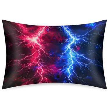 Imagem de Fronha Queen Size de cetim de seda para cabelo e pele, capa de almofada macia, antiderrapante, refrescante, relâmpago, psicodélico, vermelho, azul, com fecho de envelope para dormir, mulheres, homens