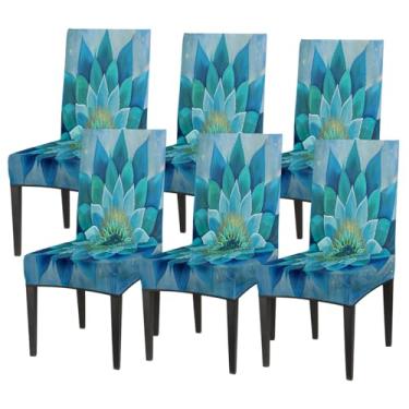 Imagem de Conjunto de 6 capas elásticas para cadeira de sala de jantar, capa protetora de assento de cadeira, mandala étnica, azul, psicodélica, removível, lavável, para cozinha, casa, hotel, banquete, festa de