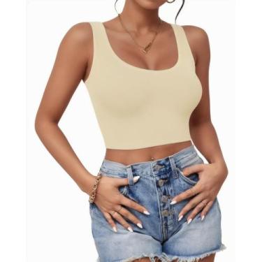 Imagem de Crop Top AURUZA Médio Sem Mangas Tanque Khaki com Costas Nadador