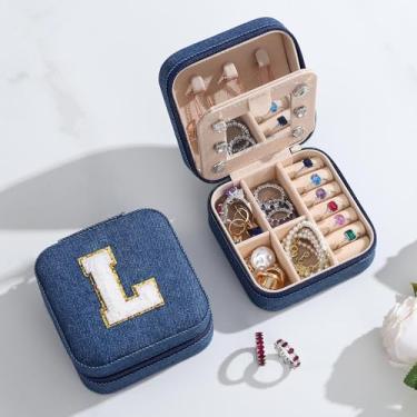 Imagem de Organizador de joias de viagem para mulheres, pequenas caixas de joias com inicial espelhada, colares, anéis, brincos, colar, armazenamento, personalizado, Natal, aniversário, presentes para ela