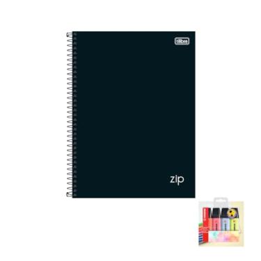 Imagem de Kit Caderno Universitário Tilibra Capa Dura Preto 10 Matérias + Caneta Esferográfica Sortidas + Marca Texto Boss