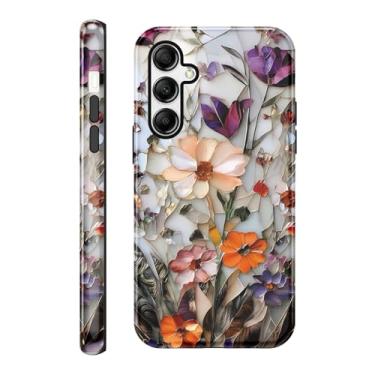 Imagem de Vulfwela Capa para celular Galaxy A14 5G de 16,6 cm, linda flor de vitral, design floral botânico colorido, arte de janela, capa de telefone TPU macio e capa de proteção traseira de policarbonato para