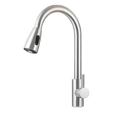 Imagem de Torneira Gourmet Monocomando Extensível 40cm Aço Inox Escovado Água Qu