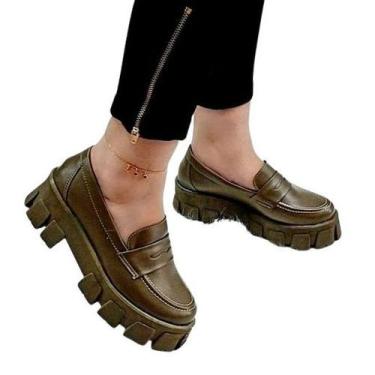 Imagem de Mocassim Tratorado Alto Feminino - Brazilinas, Verde militar, 38