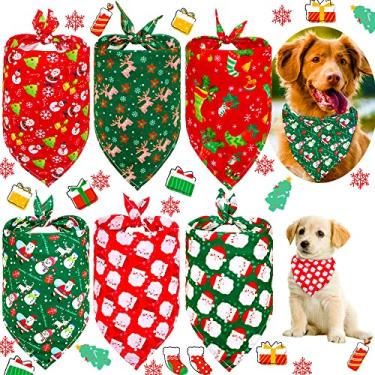 Imagem de Bandana de Natal, boneco de neve e Papai Noel, cachecol para meninos e meninas para cães de médio e grande porte e gatos (Papai Noel verde, P (pequeno))