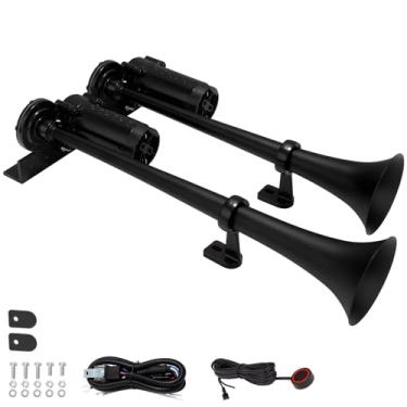 Imagem de AOLIHAN Buzina de ar preta trumpt com bomba de ar e arreio