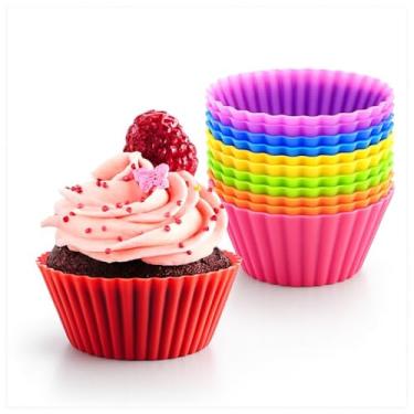 Imagem de Kit com 12 Forminhas de Silicone para Cupcake, Muffin e Bolinhos, Antiaderentes, Cores Variadas, Uso em Air Fryer, Assadeira, Resistente a Altas Temperaturas, Livre de BPA, Qualidade Premium
