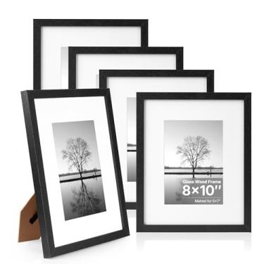 Imagem de HOUSE DAY Porta-retrato 20 x 25 cm, molduras de madeira 20 x 25 cm com vidro verdadeiro, moldura rústica de 20 x 25 cm para parede ou mesa, tela 13 x 17 com tapete ou 20 x 25 sem tapete (5 preto)