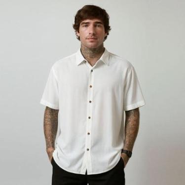 Imagem de Camisa De Botão Masculina Manga Curta Viscose Branca Social-Masculino