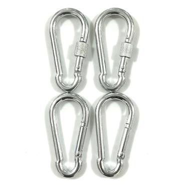 Imagem de Pacote com 4, mosquetão de 12 cm, gancho de pressão de mola, porta-chaves de aço galvanizado resistente, clipes de travamento mosquetão