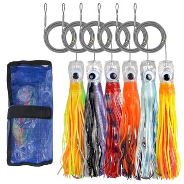 Imagem de Iscas de pesca em água salgada para pesca em águas salgadas para marlin mahi, atum, golfinho, tubarão, grande jogo, iscas de pesca em alto mar, saias de lula, ganchos equipados, equipamento oceânico