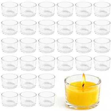 Imagem de UPlama Pacote com 36 castiçais de vidro transparente, 5 cm de largura x 3,3 cm de altura para luzes de chá padrão de 3,8 cm, centros de mesa de casamento e festa a granel, decoração de mesa de casa