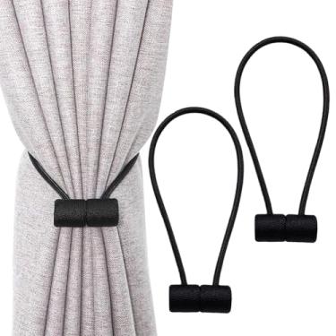 Imagem de Pacote com 2 laços de cortina magnéticos fortes e cinzentos para ambientes externos, elegantes, decorativos, amarradores modernos de corda para cortinas de janela para cortinas (preto)