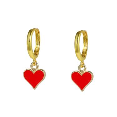 Imagem de Just Follow Brincos geométricos com estampa de cartão de pôquer a óleo pingando para mulheres, exclusivos, quadrados, coração vermelho, flor de ameixa, brincos para uso diário, Large, Metal, Sem pedra