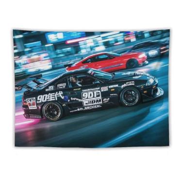 Imagem de HouLaiZhe JDM Tapeçaria de carro Jdm Sup ultrapassagem de alta velocidade legal esportes pendurar na parede quarto decoração de casa tapeçarias estética piquenique decoração de parede arte de parede