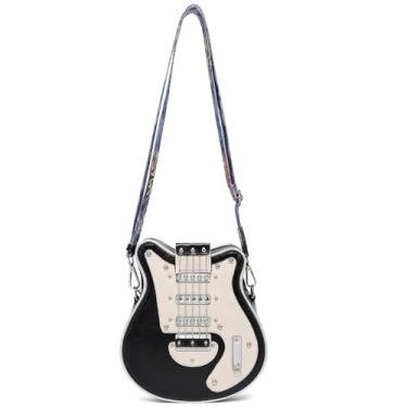 Imagem de Lyuxhetaokdiq Bolsa tiracolo masculina e feminina em formato de guitarra de couro PU exclusiva novidade bolsa de guitarra, 1 preto pequeno