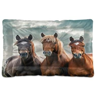 Imagem de Wassud Cama de cachorro com corações desenhados à mão para cavalos de espera, camas grandes para cães ao ar livre, tapete lavável para animais de estimação, cama de gato para dormir, viagens 91 x 61