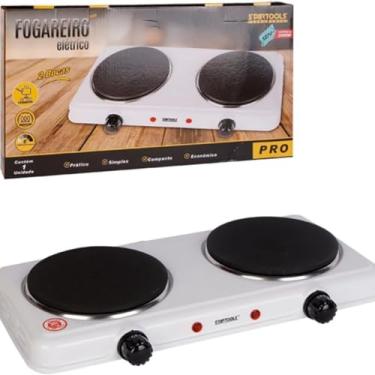 Imagem de Fogareiro Elétrico Indução 2 Bocas, 2000W, 127V, Branco, Aço Esmaltado, Portátil, 43x21x6cm