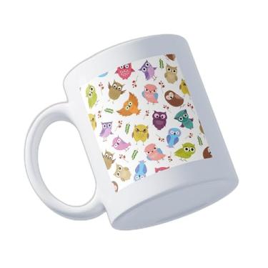 Imagem de Caneca Xícara de Café Porcelana 300ml Com Desenho de Corujas