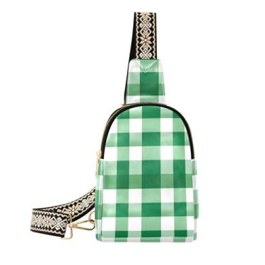 Imagem de CEBUGI Green Gingham pequena bolsa tiracolo feminina de couro, pochete transversal para trilhas, viagens ao ar livre