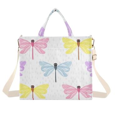 Imagem de Burbuja Sacola feminina colorida com libélulas, bolsa tiracolo de veludo cotelê para compras, trabalho, viagens, Libélulas coloridas, Small