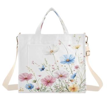 Imagem de Burbuja Sacola feminina de flores silvestres aquarela, bolsa tiracolo de veludo cotelê, bolsa transversal para compras, trabalho, viagem, P, B345, Medium