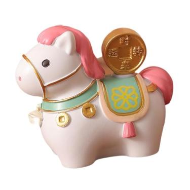 Imagem de Kuntesetty Estatueta de Cavalo em Resina - Enfeite Feng Shui - Presente para Mesa - Ideal para Lembrancinhas e Decoração de Sala de Estar, Branco Rosa