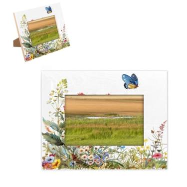 Imagem de hongjinglin Porta-retrato de 12,7 x 17,8 cm, moldura de madeira, borboleta, flor, com tapete para parede e mesa, para decoração de casa e amigos da família, ideias de presente de casamento