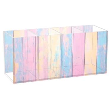 Imagem de Burbuja Porta-canetas de acrílico de madeira pastel colorida, 4 compartimentos, suporte de lápis transparente para pincéis de maquiagem fixos, acessórios de mesa de escritório em casa
