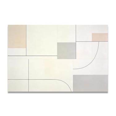 Imagem de Serenidade em branco Tela abstrata minimalista: Paleta neutra de formas geométricas para decoração de quarto minimalista 50 x 75 cm sem moldura