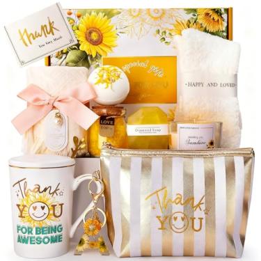 Imagem de Cesta de presentes de girassol para mulheres - Conjunto exclusivo de spa de aniversário com 12 peças, pacote de autocuidado, caixa de alegria para enviar luz do sol, presentes atenciosos para mãe