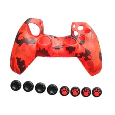 Imagem de Gedosic Capa protetora antiderrapante para controle PS5, capa protetora de silicone para PlayStation 5 com aberturas de aperto de polegar (preto/vermelho)