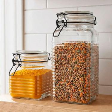 Imagem de Potes Hermético Porta Mantimentos Vidro Clipe Metal Kit 2pçs