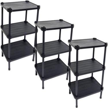Imagem de 3 Estantes de Plástico Modular Multiuso 3 Prateleiras 1 Torre Preta Mo