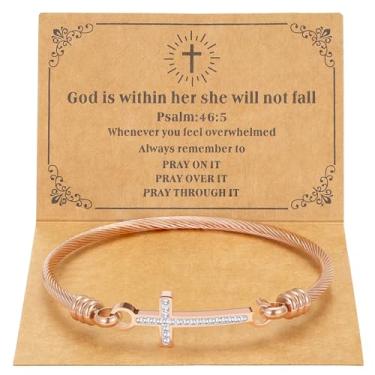 Imagem de DS Presente religioso para ela pulseira cruz cristã versículo bíblico God is within her she will not fall pulseiras inspiradoras para mulheres joias de aço inoxidável presente para filha melhor amiga