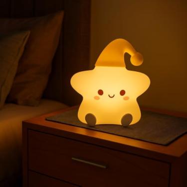 Imagem de Luminária de LED Estrela Kreiz KR107 – Luz Noturna Infantil, Silicone Macio, Recarregável USB, Toque Suave, Quarto de Bebê e Crianças
